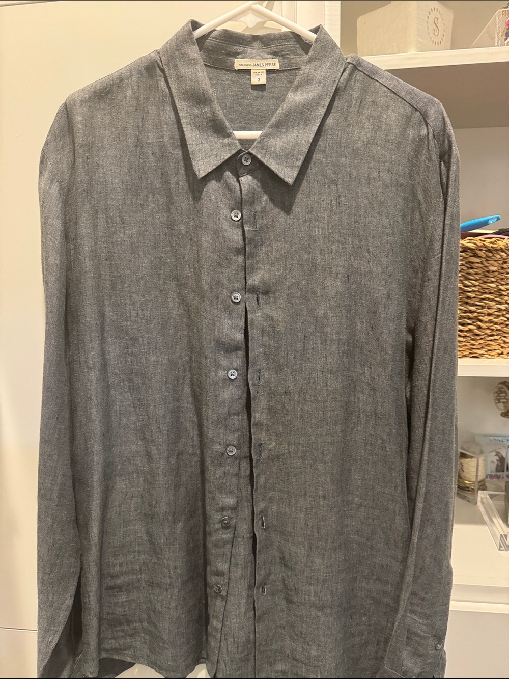 James Perse Men's Grey Button-Up Shirt